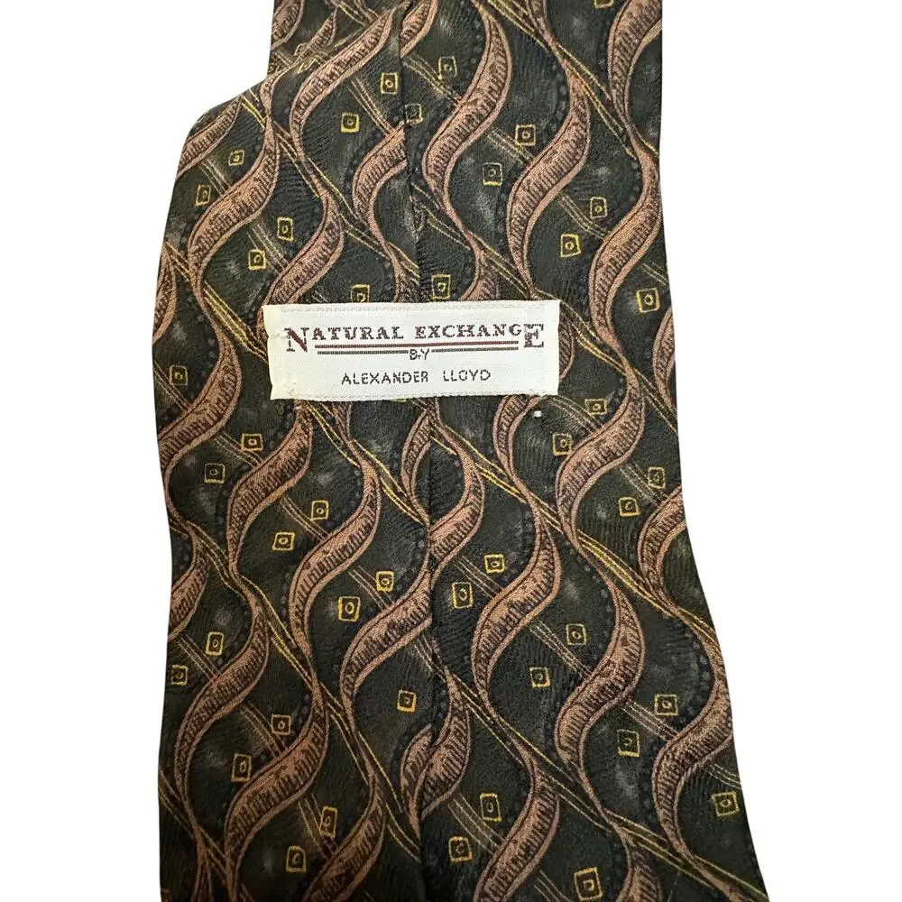 Vintage Natural Exchange by Alexander Lloyd Men’s Silk Necktie Brown Geometric